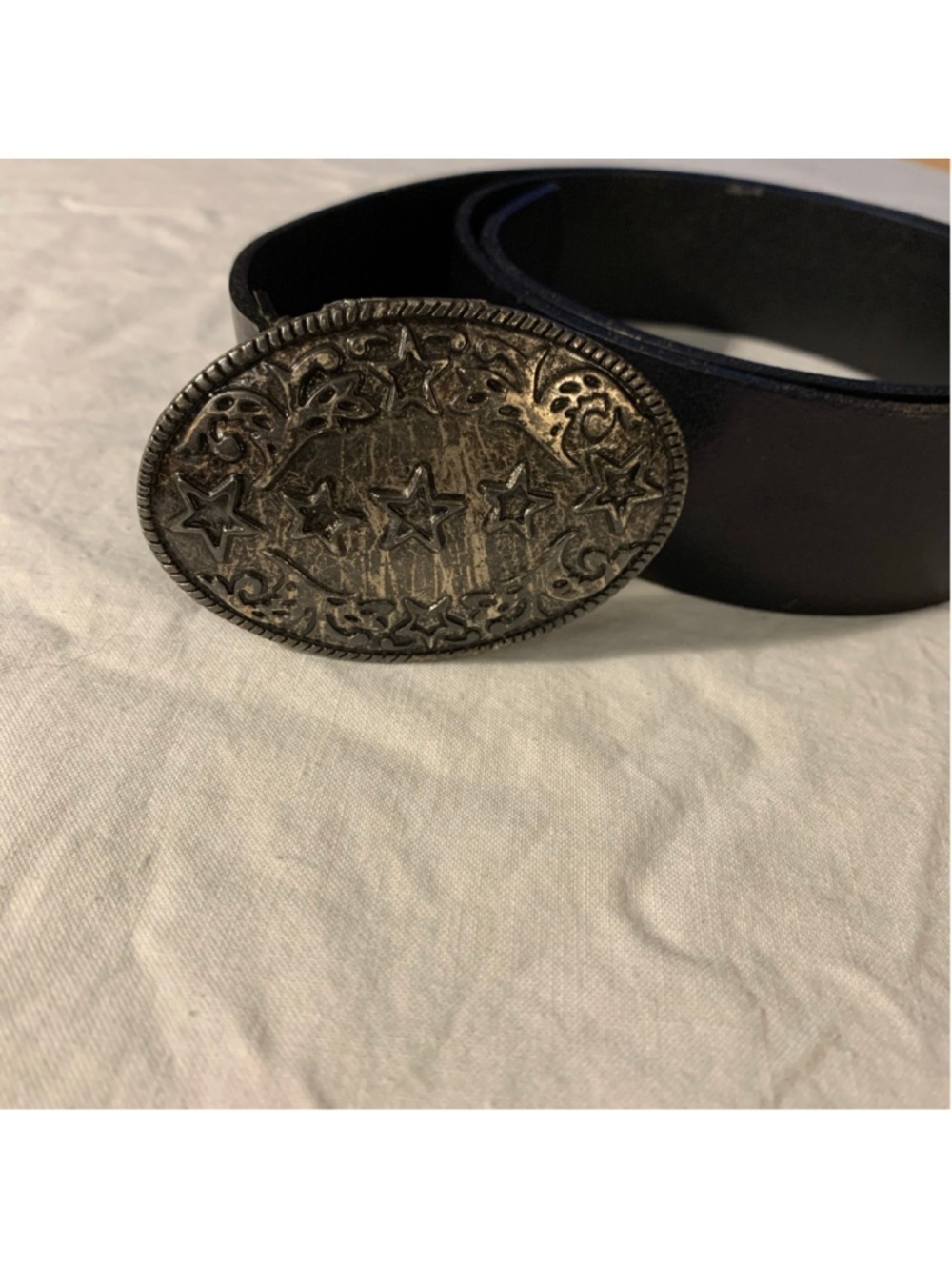 Women's ALDO Black Leather Belt with Silver Star Buckle medium - Picture 2 of 11